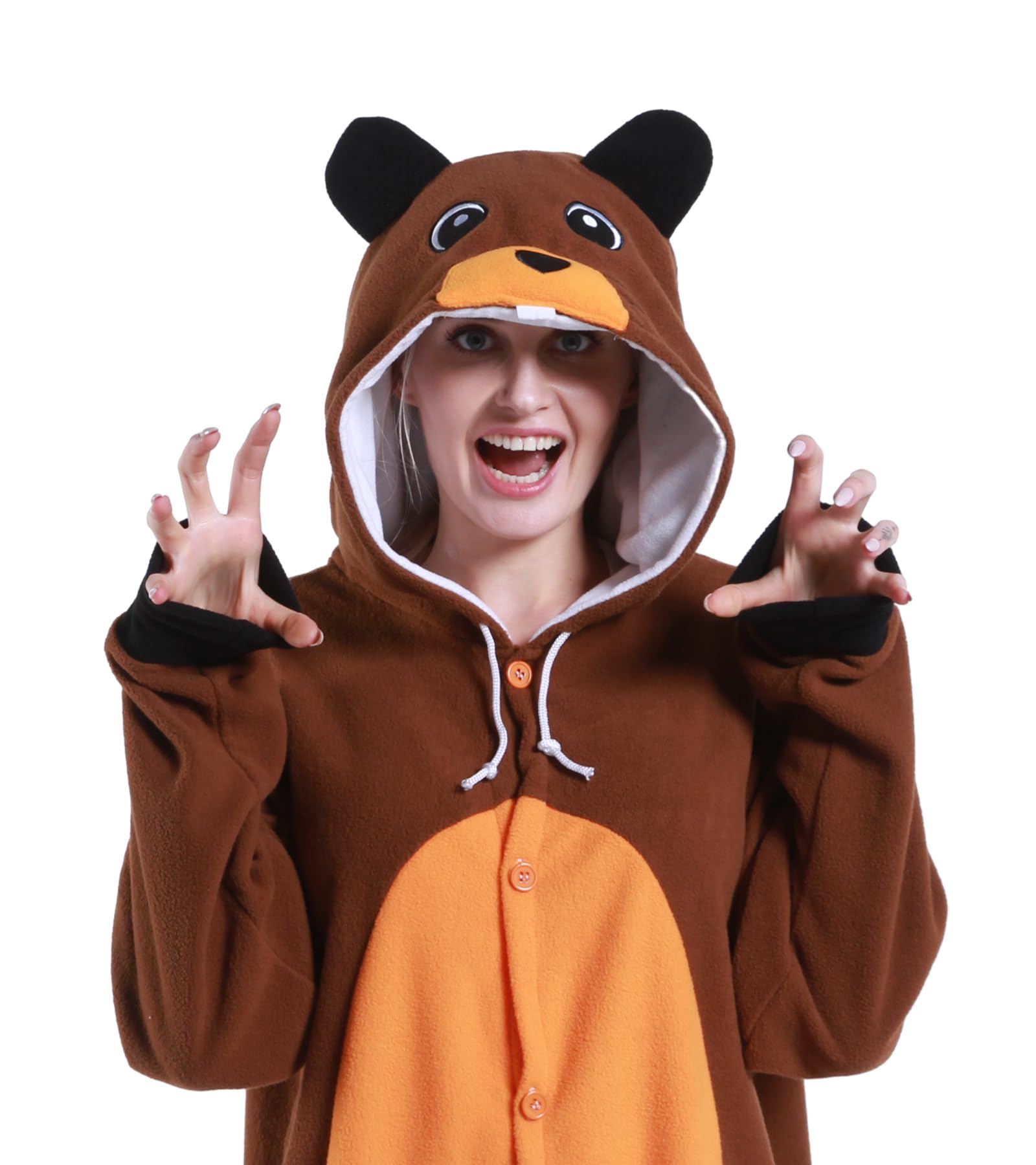 Guturris Pyjama Castor Marron Onesie Cosplay Animal Combinaison d'halloween Une pièce Vêtements de Nuit pour Femmes et Hommes