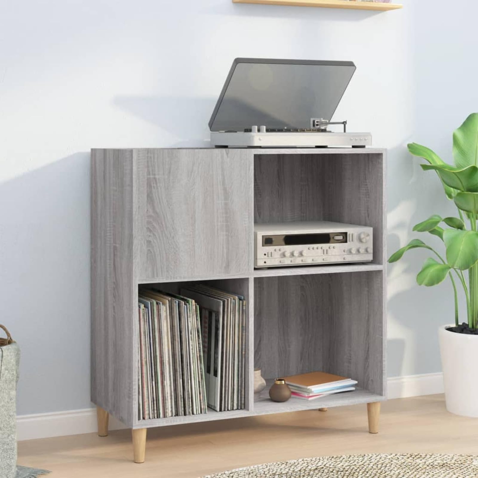 Gecheer Mobile Porta Dischi Grigio Sonoma 84,5x38x89 Legno Multistrato,Contenitore per Vinili,Armadietto Porta CD,Mobiletto Multiuso,Mobili Soggiorno,Libreria,Armadio di Stoccaggio,P831995