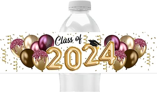 Miniatura 10 de Graduation Water Bottle Labels, Class of 2024 Party Favors, Pack of 25 Peel and Stick Waterproof Water Bottle Wrappers (BlueGold)
