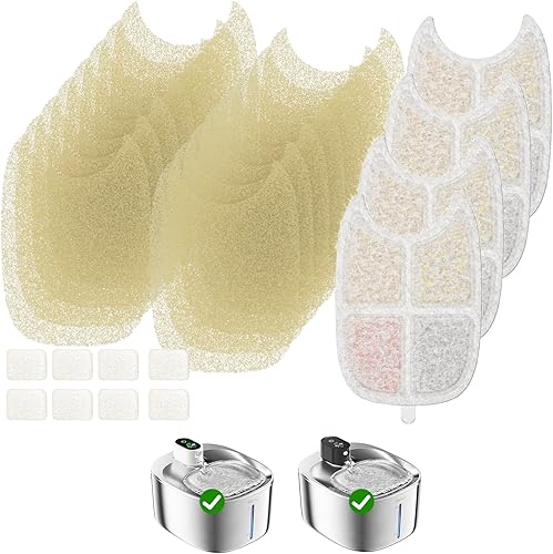 Filtro inalámbrico para fuente de agua para gatos, paquete de 8 filtros con 32 esponjas de prefiltro para fuente de gato de acero inoxidable de 135
