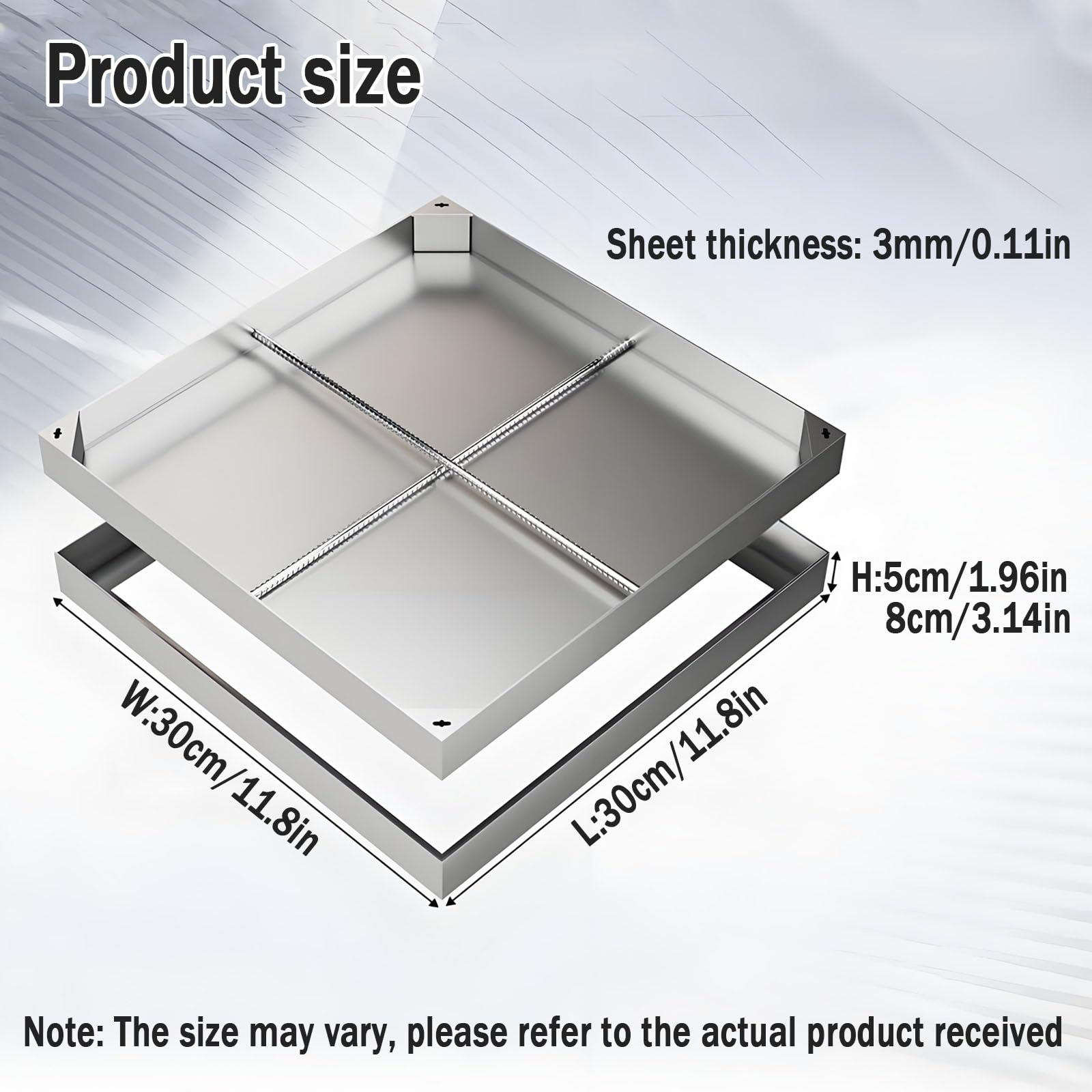 Coperchio Del Tombino Tombino Da Incasso Tombino Quadrato Con Base Coperchi for Fosse Settiche for Fossa Settica Quadrato Chiusino Zincato E Telaio In Acciaio Inox(5cm,30 * 30cm/11.8 * 11.8in)
