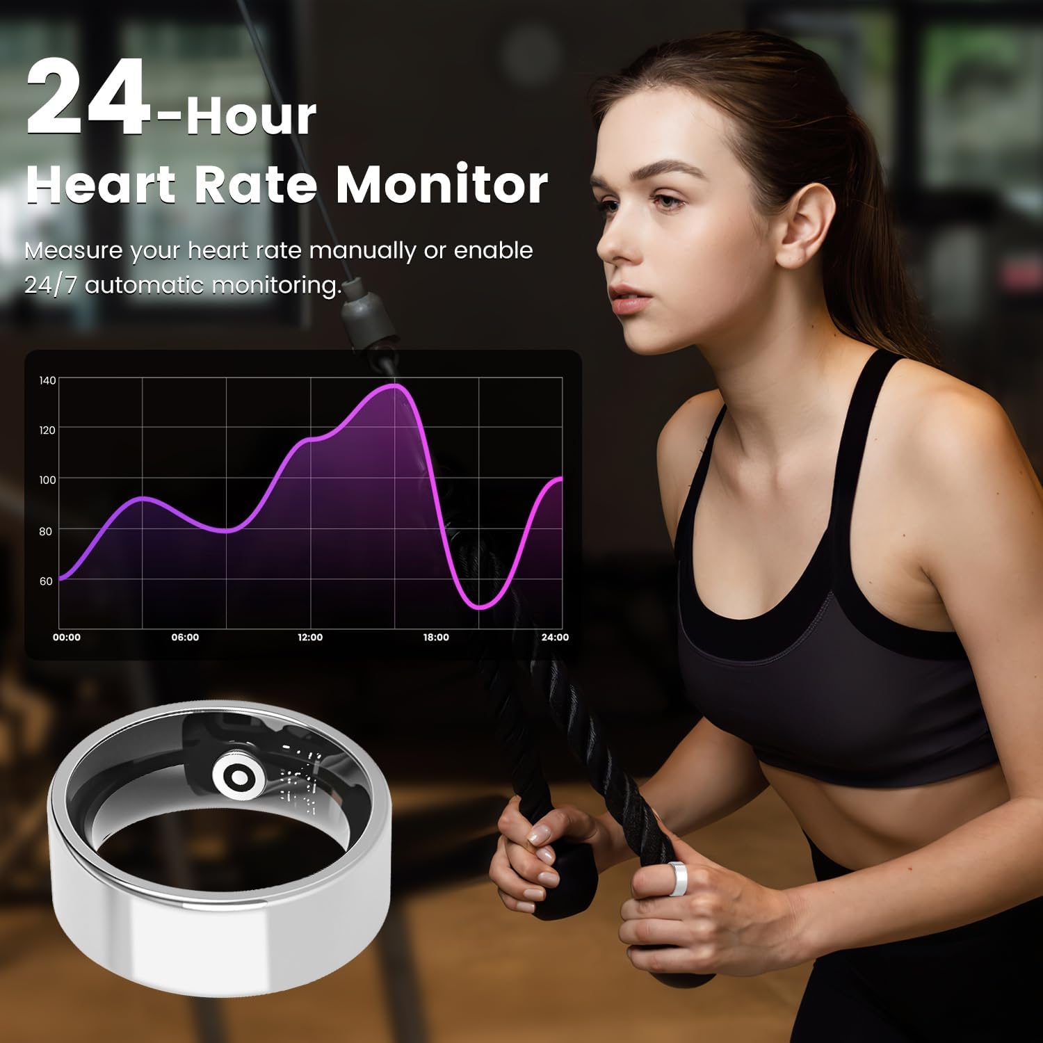 Smart Ring for Women Men, Fitness Tracker Ring with Heart Rate, Sleep Monitoring, Step Counting, Stress Tracker, 7-Day Battery Lift, IP68 Waterproof Smart Ring Compatible with iPhone & Android