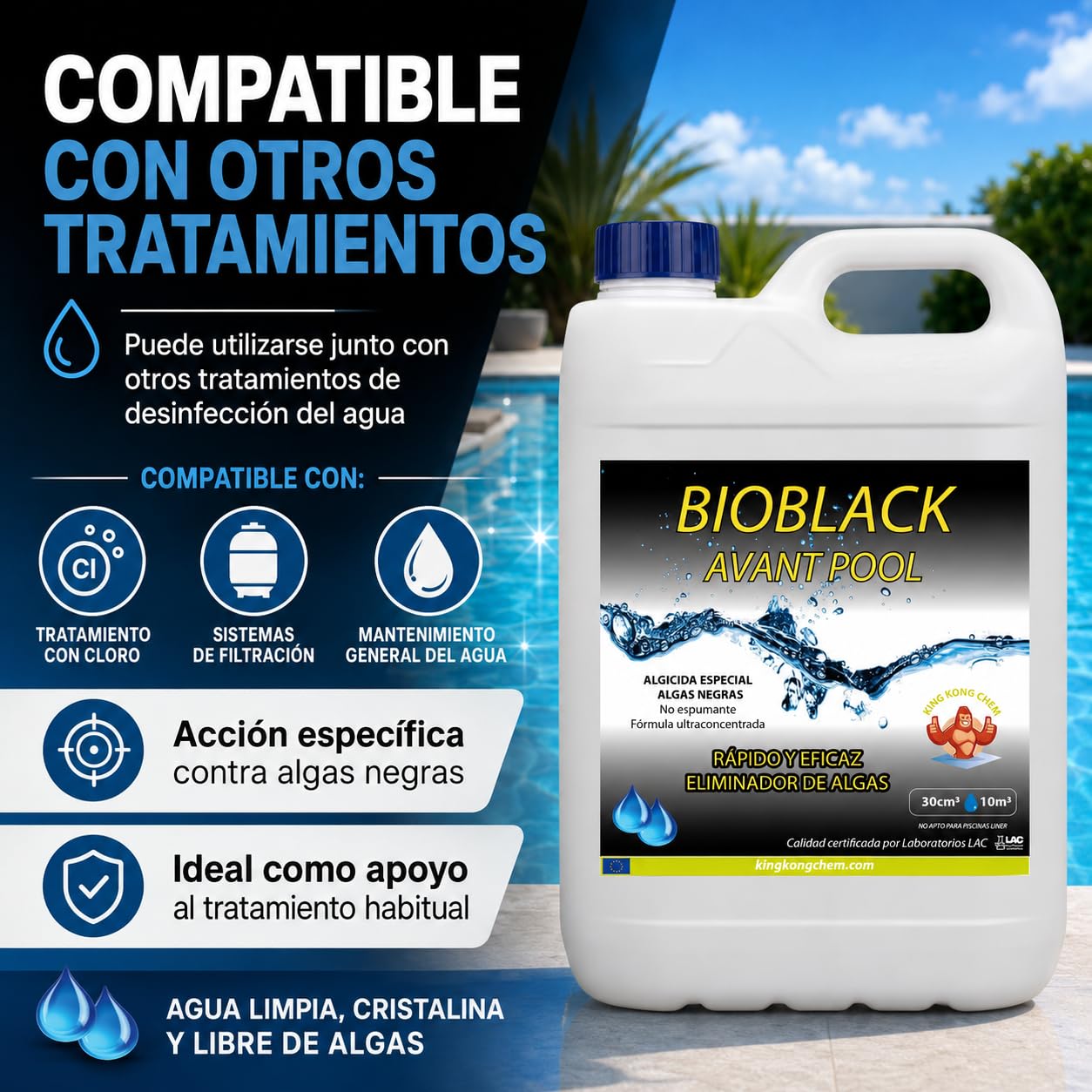 Algicida BIOBLACK contra el Alga Negra 5 L - El algicida mas Potente - Incompatible Liner