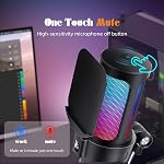 VCOM Jeu USB Microphone, Boom Bras Dynamique de Condenseur Mic pour Podcasting, Streaming, avec Boom Arm Stand, Quick Mute, Filtre de Pop,RGB Indicateur,Shock Mount,Rotate gain bouton, Compatible avec PS4/5/PC