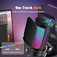 Vista 7 de VCOM Micrófono USB para juegos, micrófono de brazo dinámico de condensador para podcasting, transmisión, con soporte de brazo de brazo, silencio