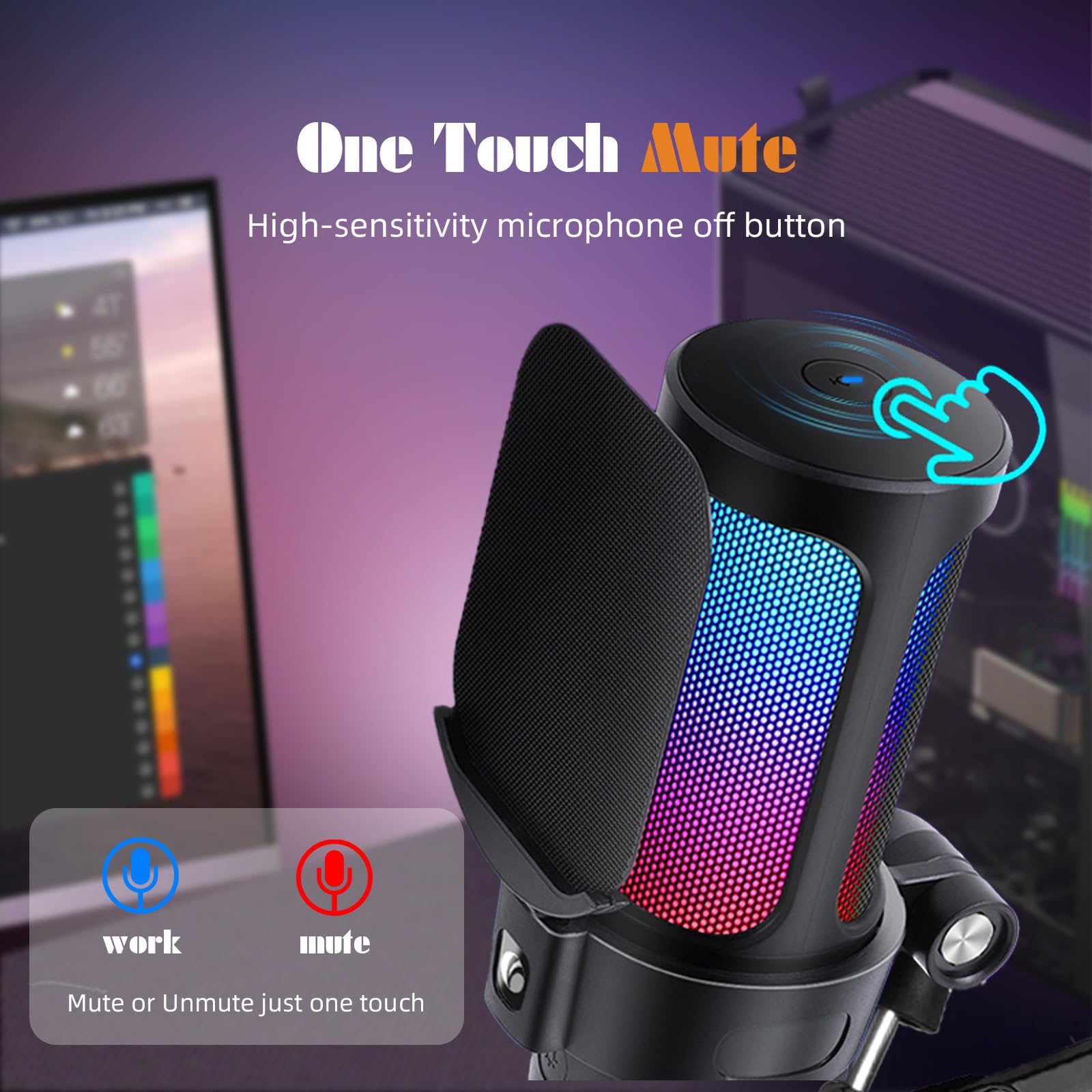 VCOM Micro Gaming avec Bras PC, RGB Condensateur Microphone avec Bruit/Muet