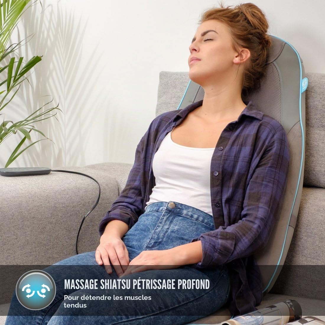 Homedics Coussin de Massage Shiatsu chauffant pour Fauteuil ou Chaise de Bureau – Apaise les douleurs dos, lombaires, cervicales, trapèze