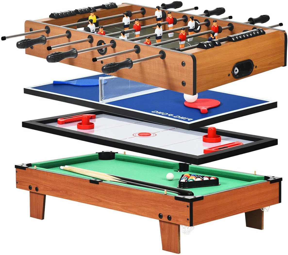 4 in 1 Multi Game Table Combination Table Foosball Billiards Table Tennis Push Hockey All Accessories Included Perfect Holiday Season Christmas Birthday Gift Suitable for Friends Family Gathering