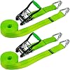 VULCAN Ratchet Straps with Wire J Hooks - 2 Inch x 15 Foot - 4 Pack - Classic Yellow - 3,300 Pound Safe Working Load