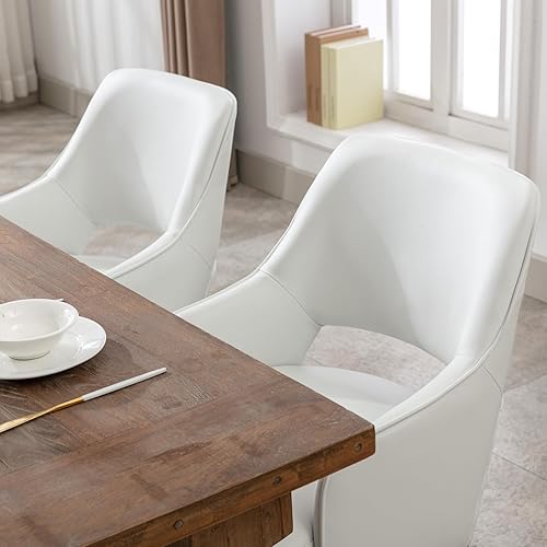 Miniatura 6 de Juego de 2 sillas de comedor modernas tapizadas de piel sintética con respaldo abierto medio y patas de madera, sillón para el hogar, cocina y