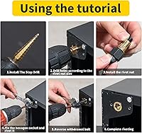 Vista 4 de HIFESON Herramienta de Tuerca Remachadora Remachadora Manual de Tuercas Herramienta Rivnut Métrica y SAE con Accesorio de Broca Escalonada