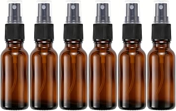 6Pcs 15ml 0.5oz Amber Glass Fine Mist Spray Bottles Refillable Travel Cosmetic Containers Perfume Sample Bottles with Black Sprayers for Essential Oils Cleaning Products Aromatherapy