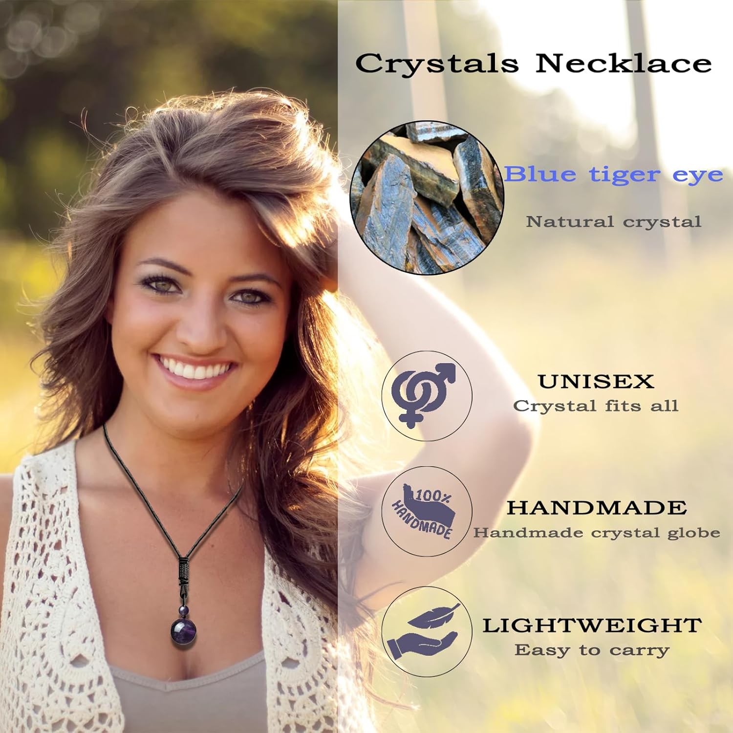 Crystal Necklaces for Women Men, Tigers Eye Amethyst Obsidian Pendant for Protection, Crystals and Healing Stones Necklace Jewelry for Spiritual - Image 3