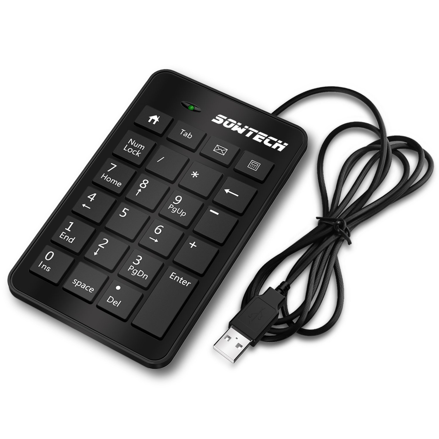 Numeric Keypad, SOWTECH Ergonomic 23 Keys USB Numeric Keypad External Number Pad Numpad for Windows Desktop PC Notebook Laptop - Black