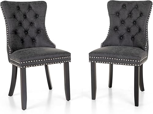 Miniatura 3 de Sophia & William Juego de 2 sillas de comedor para cocina, tapizadas de piel sintética, con ribete de anillo y cabeza de clavo decorativa, sillas de