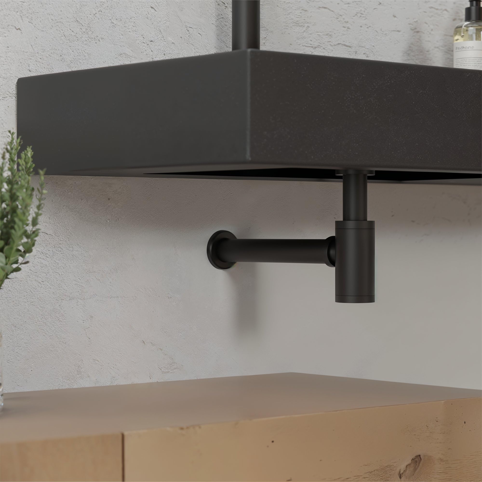 STILFORM Designer "Minimal" Siphon Odour Trap with Cleaning Opening, Siphon Black Matt Made of Solid Brass - Image 3