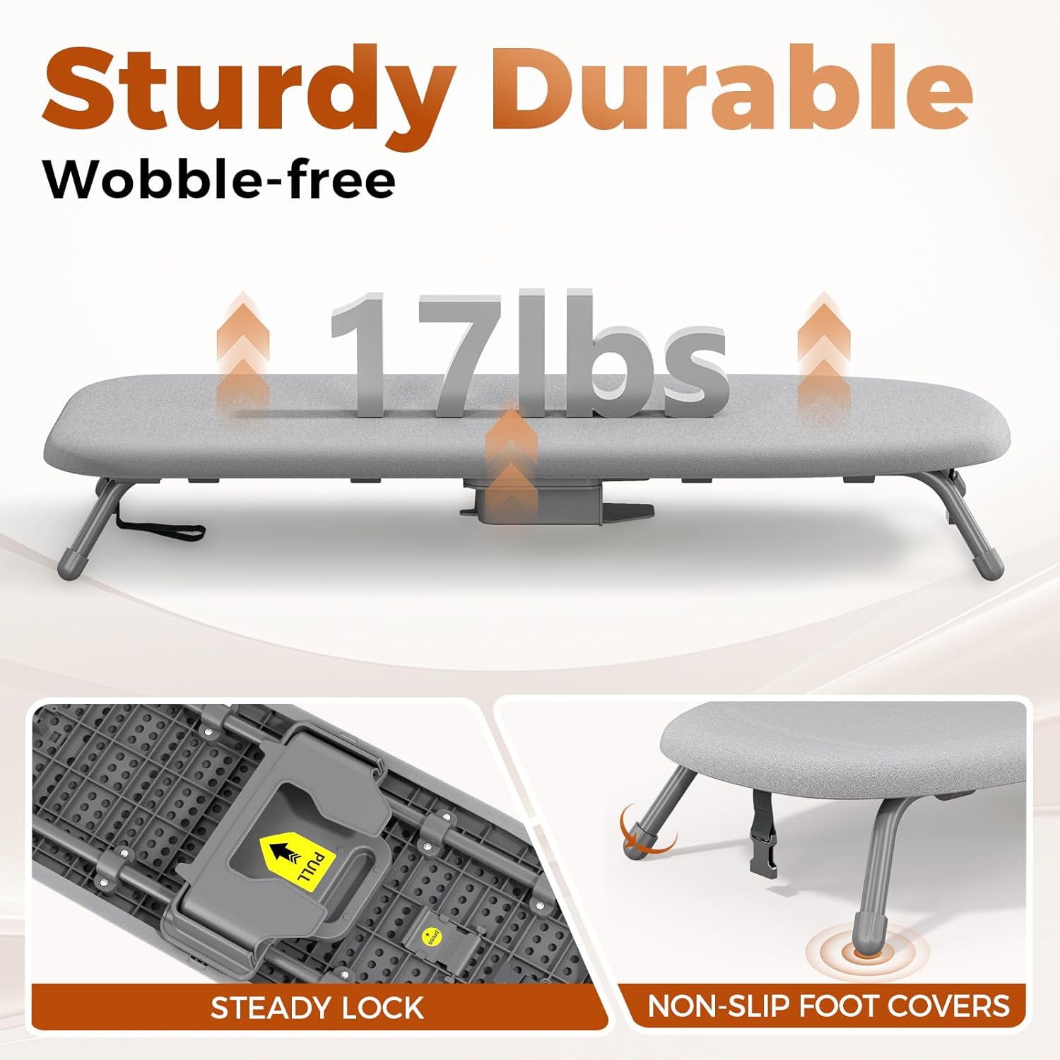 Kingboard Small Ironing Board with Iron Holder, Tabletop Iron Board with Resistant Cover, Portable Table top Ironing Board with Non-Slip Feet for Home Travel, 12 * 32 Grey