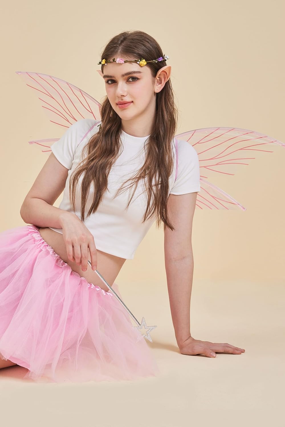 Gionforsy Fairy Wings for Adults Tutu Angel Wings Costume Set Halloween Butterfly Fairy Costume for Women Spirit Week