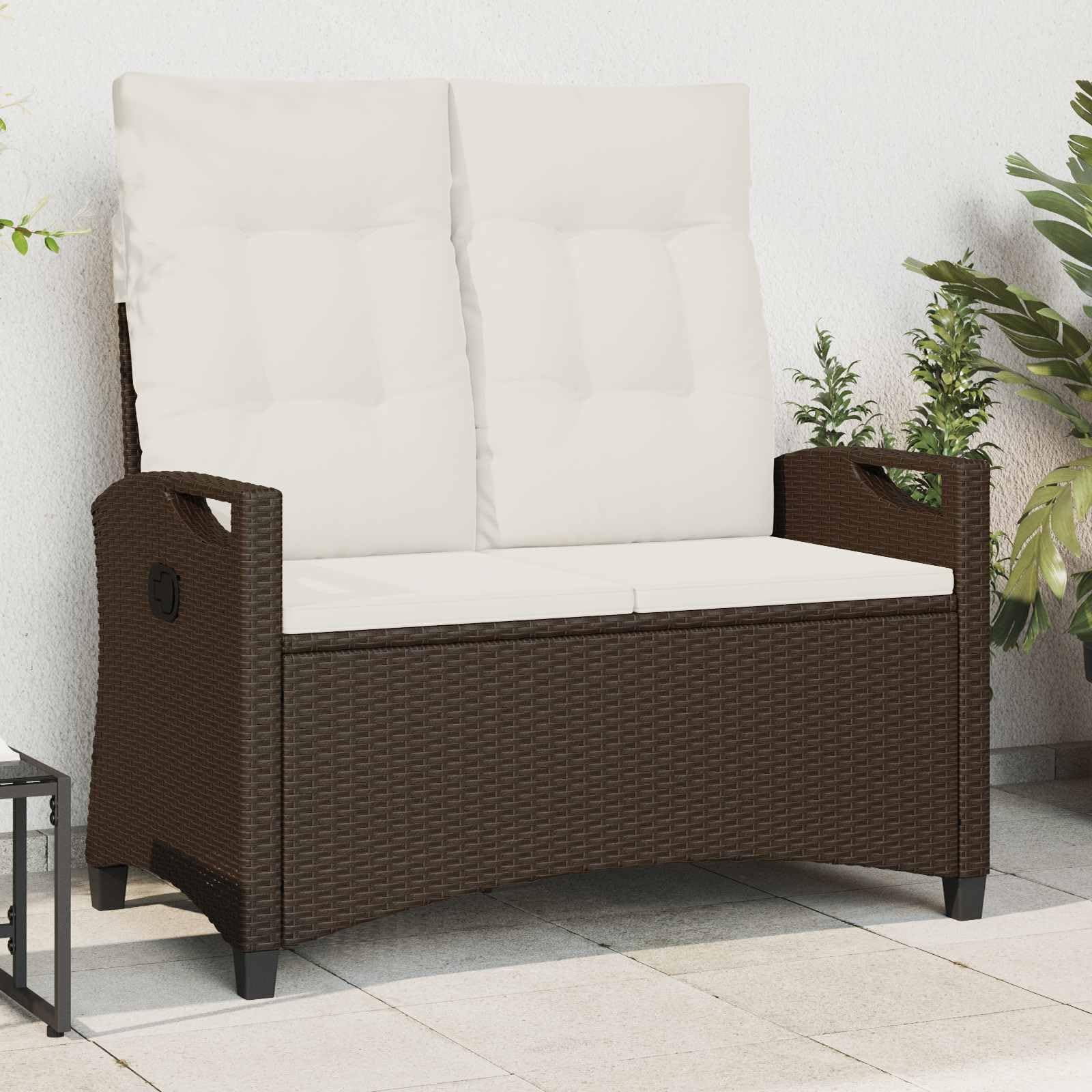 Banco de jardín reclinable de 105 x 60 x 112 cm, respaldo ajustable, acero y poliéster, color marrón crema, para jardín y terraza