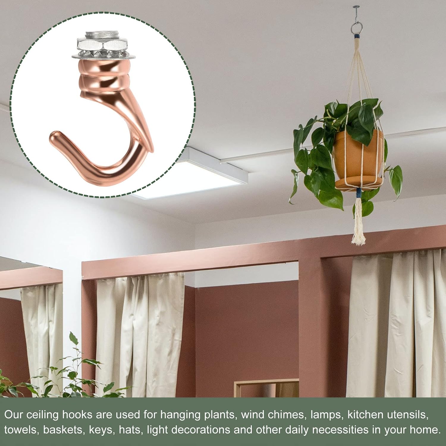 YOKIVE 2 Pcs Alloy M10 Ceiling Hook, Electroplate Pendant Fixtures Hanger | Hanging Chandelier Light, Great for Home (Rose Gold, 0.98x1.3-Inch)