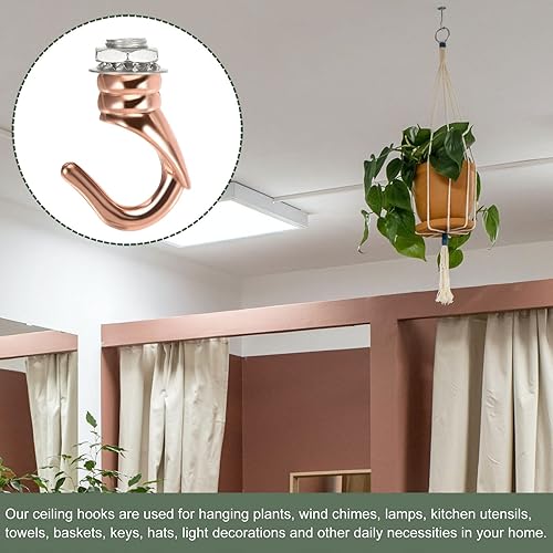 Miniatura 5 de YOKIVE 2 ganchos de techo de aleación M10, colgador de accesorios colgantes galvanizados  Lámpara de araña colgante, ideal para el hogar (oro rosa,