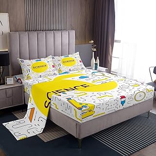 Erosebridal Math Theme Bed Sheets Set for Boys Girls School Educational Dorm Bedroom Decor Sheet Set Math Equation Sheets Mathematics Formula Fitted Sheet Math Geometry Science Flat Sheet King Size