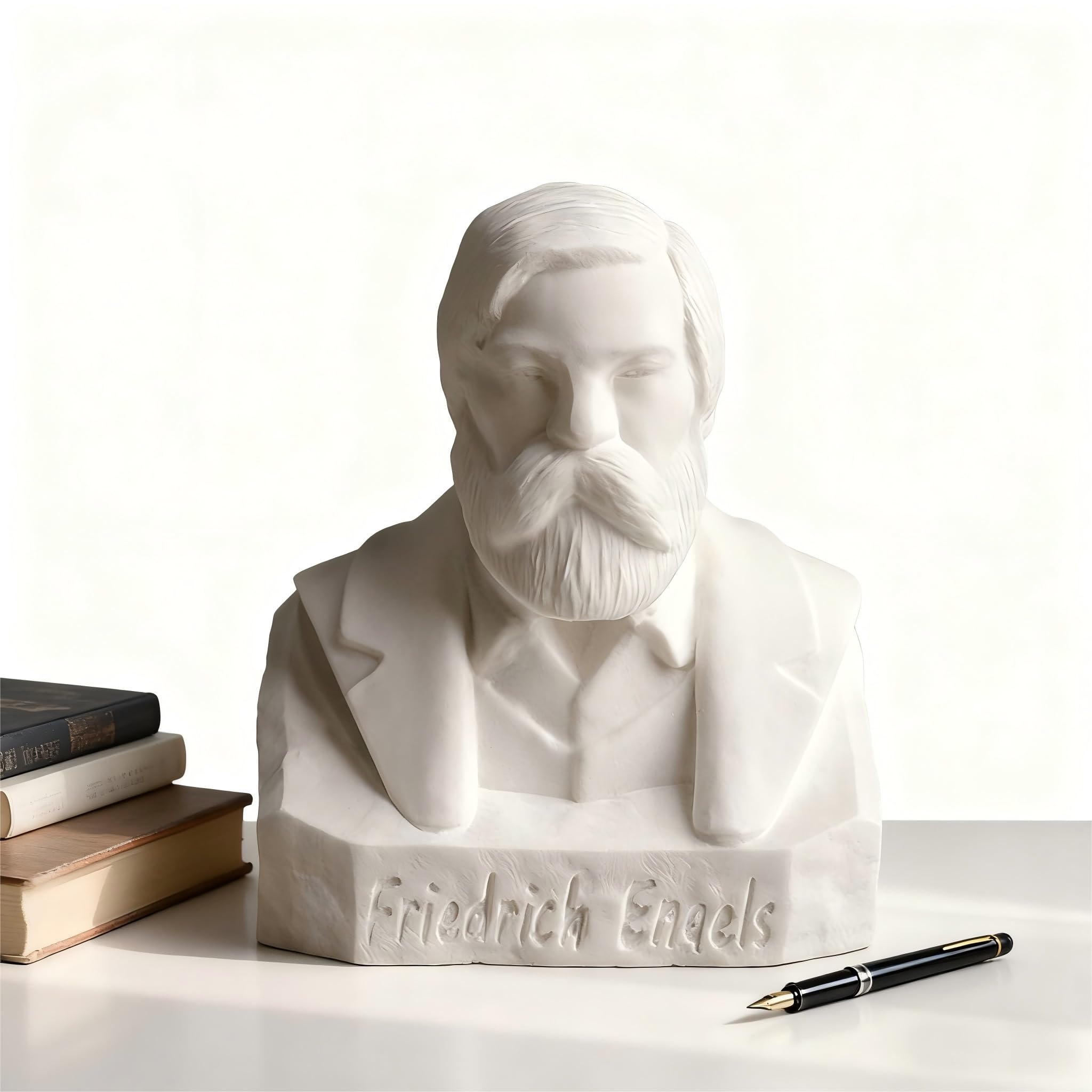 Dytartzx White Friedrich Engels Bust Statue 4 Inch Plaster Philosopher Sculpture Figurine – Historical Thinker Art Decor For Bookshelf Desk Office Study Classroom Gift
