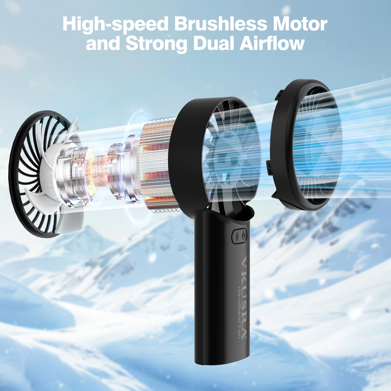 Handventilator 6000mAh Aufladbarer Akku Einstellbare Geschwindigkeitsstufen 1-100% Tragbarer USB Ventilator LED-Display