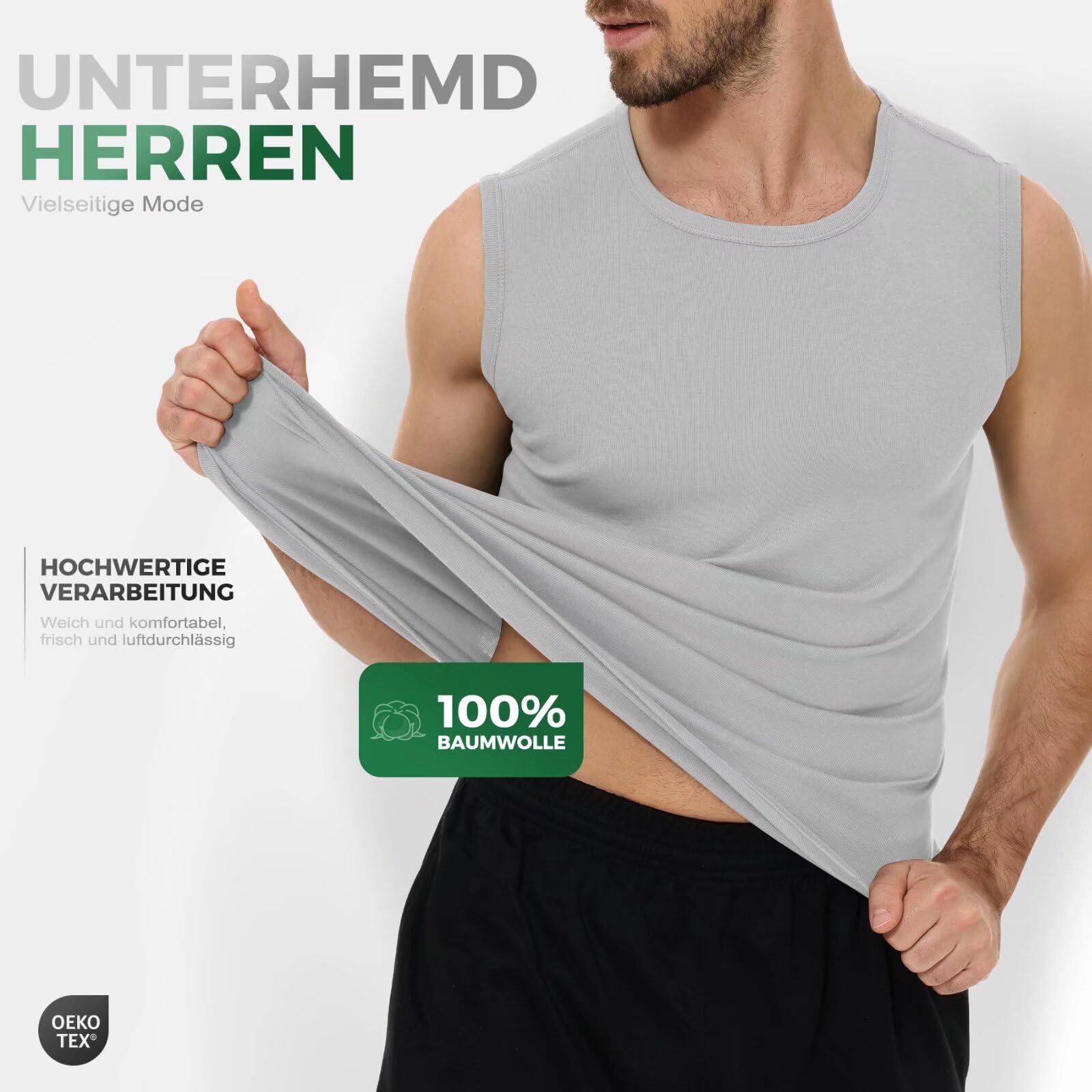 YouShow Confezione da 3 Canottiere da Uomo, 100% Cotone, Senza Maniche, con Scollo Rotondo