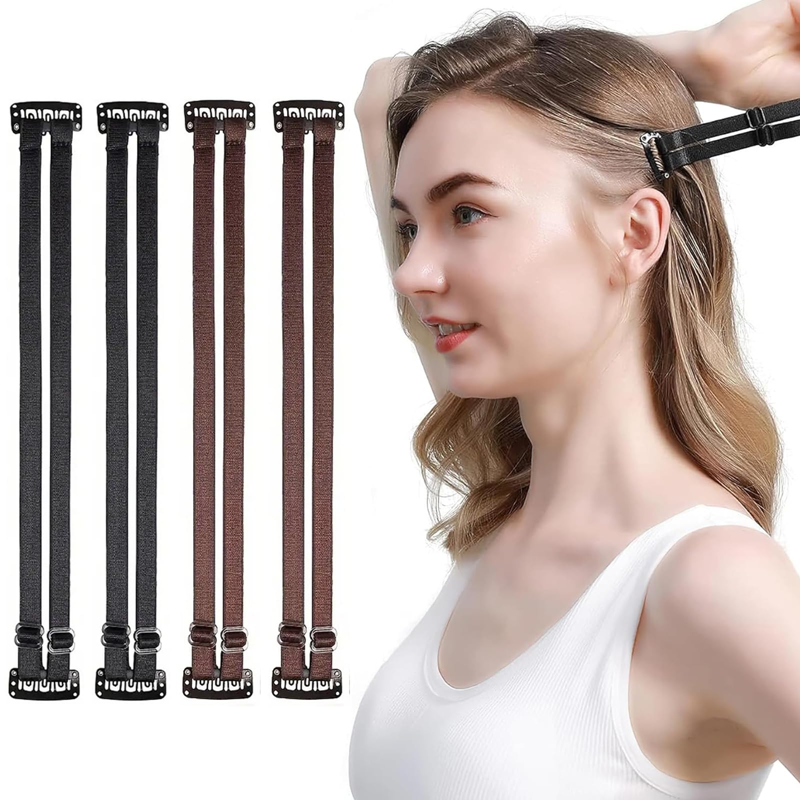 4 Piezas Banda Facial Efecto Lifting, Reductor de Papada de Doble Tira, Mentonera para Papada y Contorno V-Line, Cinta Facial Reutilizable para Hombre y Mujer, Negro