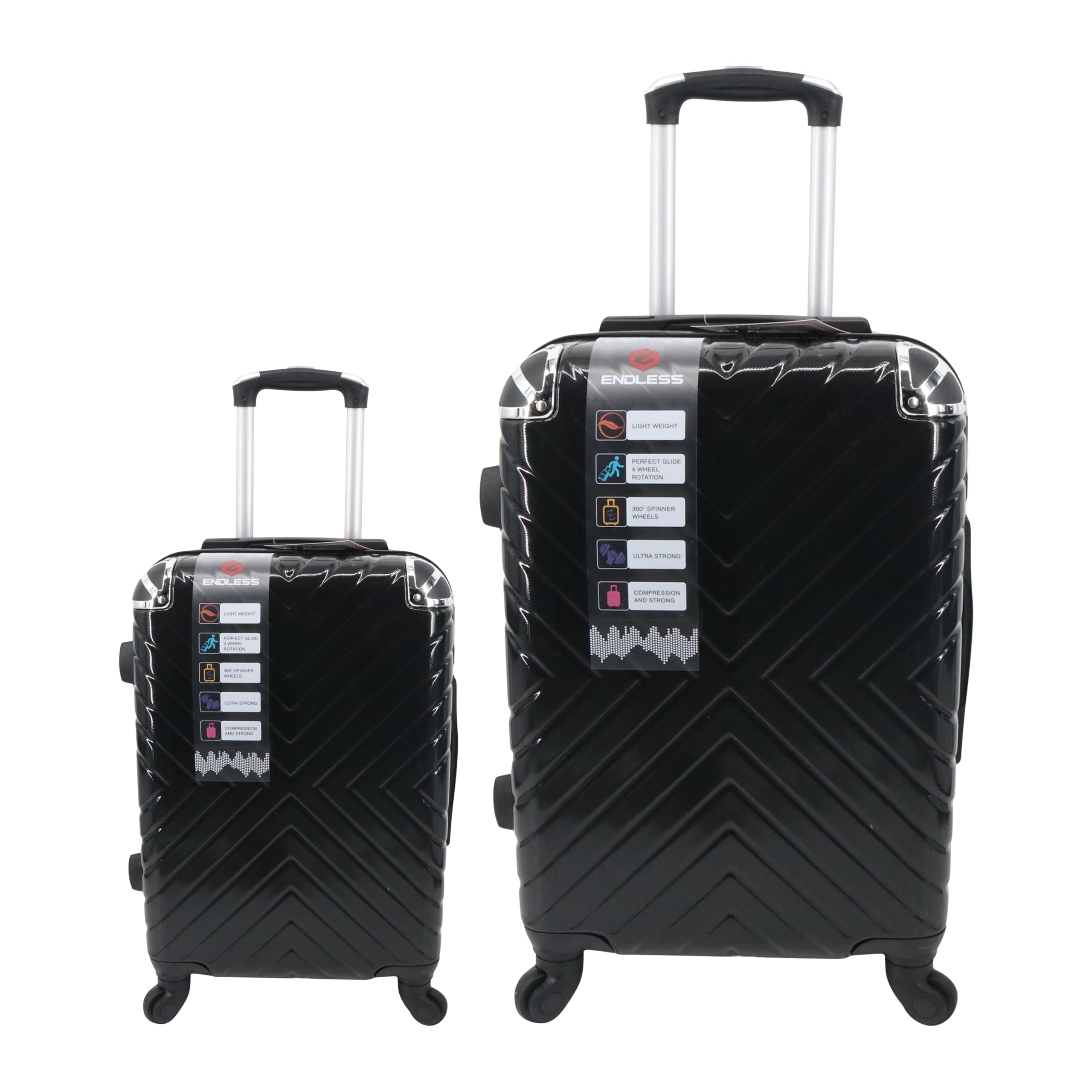 Endless Pack of 2 Trolley Bags| Hardside Suitcase, ABS + Polycarbonate Material | 4 wheels, 360 Degree Spinner Wheel System Luggage for Travel with TSA Lock