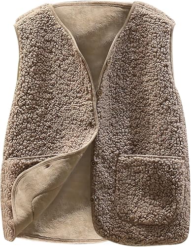 Generisch Teddy Fleece Vest Women's Sleeveless Short Fleece Vest Loose Teddy Fleece Jacket Comfortable Fleece Jacket Winter Warm Teddy Vest Outdoor Fur Vest Plush Vest Winter Jacket