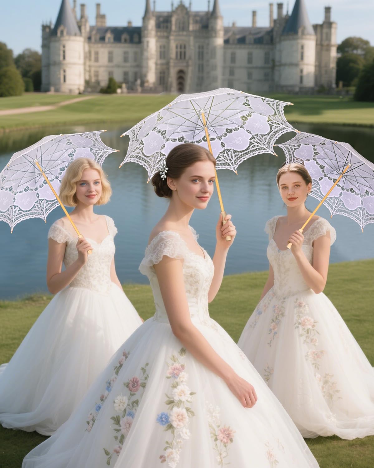 Vintage Lace Parasol Umbrella 32 Inch – Bridal Wedding Decoration Umbrella for Photoshoot, Tea Party, Victorian Style Sunshade for Women and Adults - Image 3