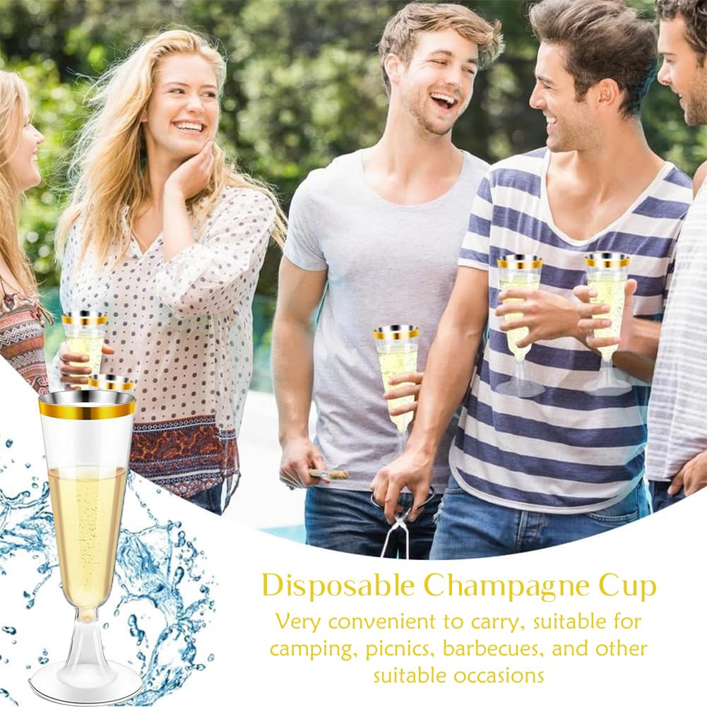 Flute da Champagne in Plastica Trasparente, 10PCS Bicchiere di Champagne in Plastica Riutilizzabili, Flute da Champagne Eleganti in Plastica Rigida, Calice Trasparente Impilabile per Feste (150ml)