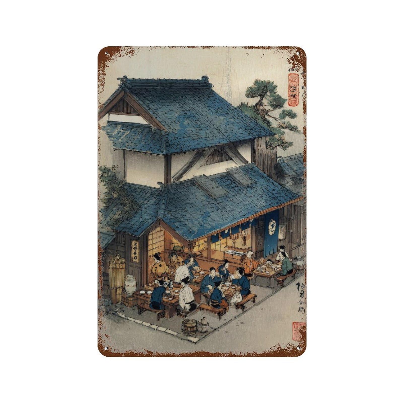 xiaoxiaoshen Japanese Tavern Scene. Ukiyo Wall Decor Art Metal Tin Poster Modern Home Decor Art Home Bar Shop Decorations Vintage Sign 30x20cm