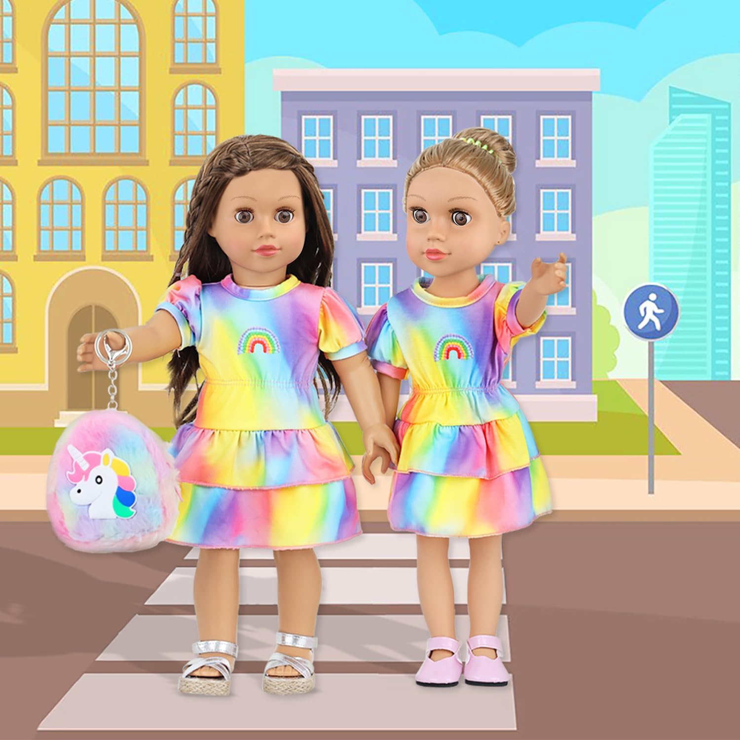 K.T. Fancy 18 Inch Doll Clothes and Accessories - Dress Makeup Set -Included Skirt, Backpack, Headband, Cosmetic Brush, Mini Phone, Mini Comb, Stickers & Shoes（NO Doll）