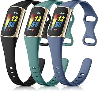 Maledan Compatible with Fitbit Charge 5/Charge 6 Bands Women Men, Soft Silicone Sport Band Slim Strap Waterproof Replaceme...