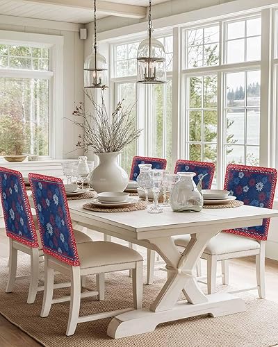 Miniatura 6 de AMZRicher Fundas para respaldo de sillas de comedor del 4 de julio, diseño de estrellas rojas, paquete de 4 unidades, color azul de verano, lavable,