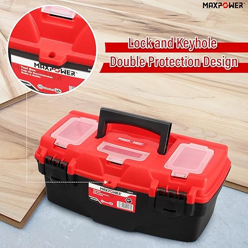 Vista 18 de MAXPOWER Cajas de herramientas con bandejas de herramientas extraíbles, caja de herramientas portátil para organizadores de herramientas