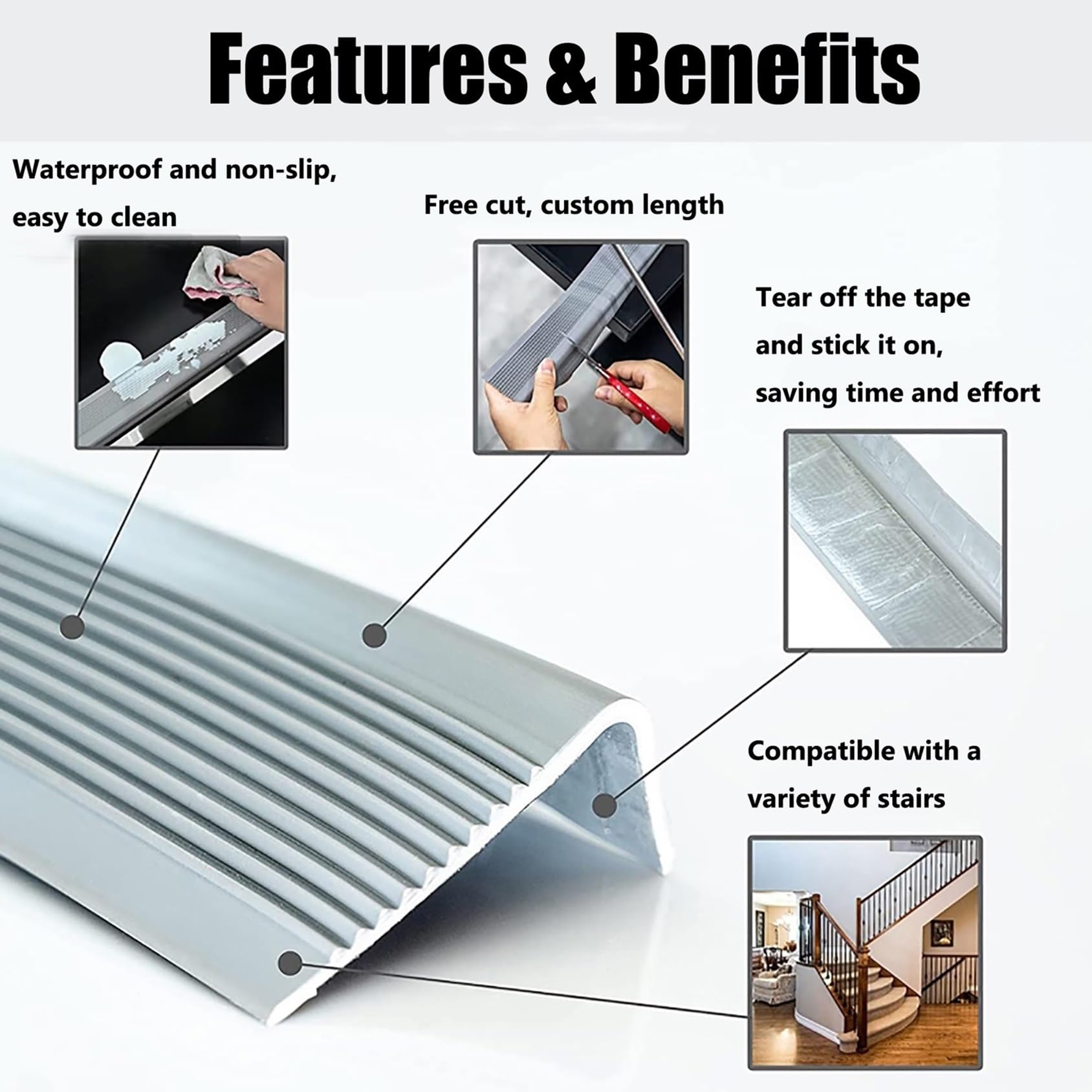 Perfil de PVC Autoadhesivo de Borde para escaleras, Tiras Antideslizantes para peldaños, Tiras Protectoras(Giallo,200in/5.08m)