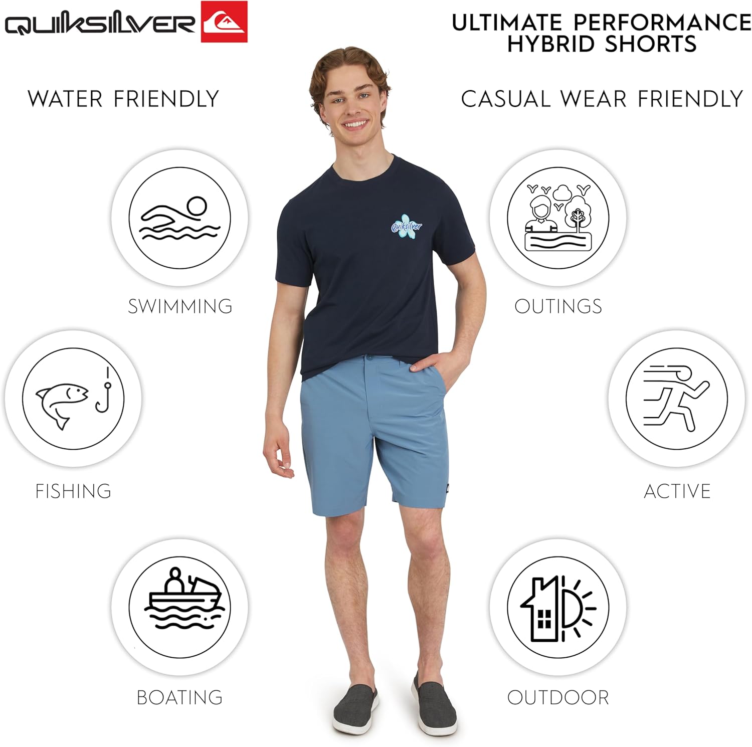 Quiksilver Mens Regular Fit Fixed Waist Water Friendly Active Hybrid Shorts - Image 3