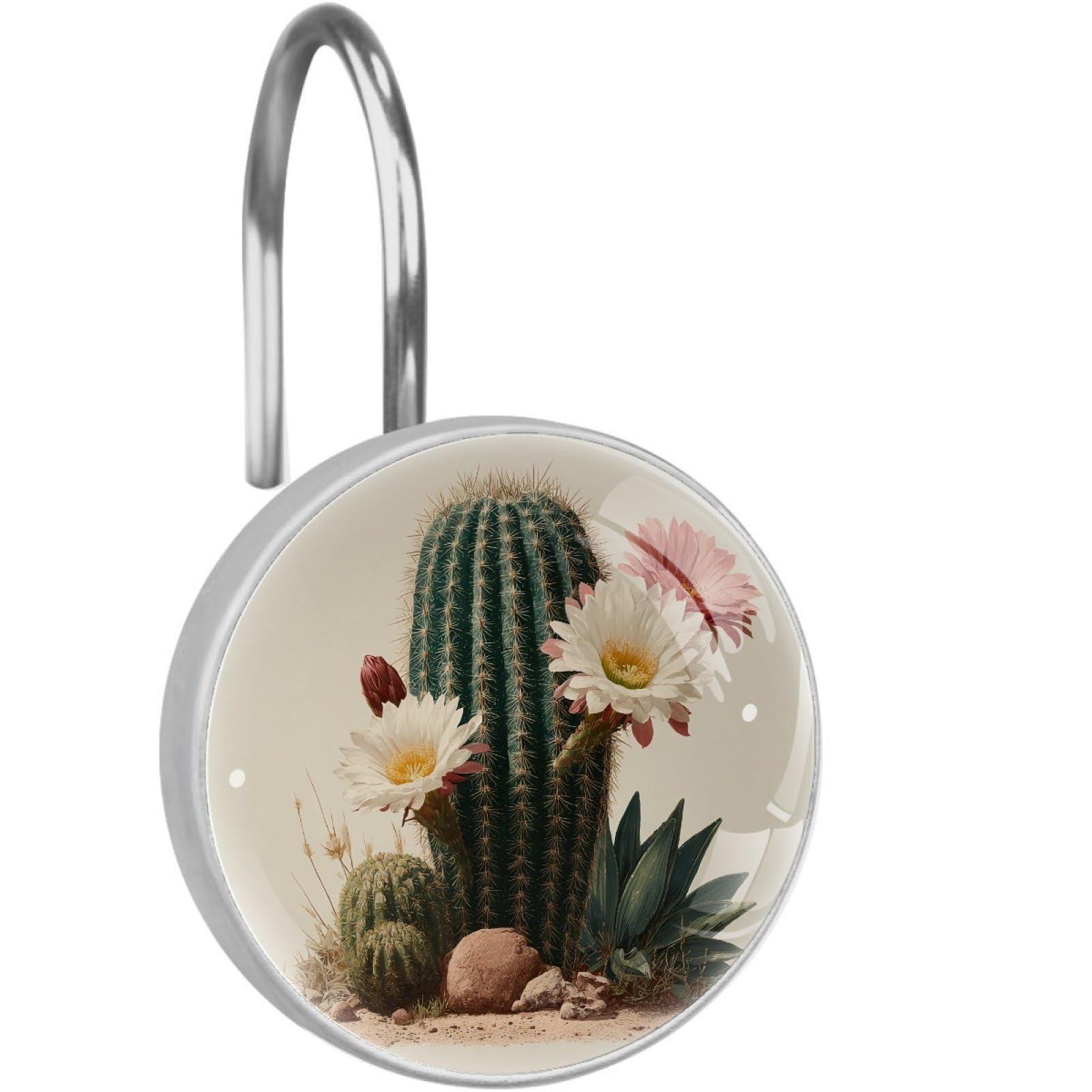 VAPOKF Shower Curtain Hooks, 12PCS Cactus Flowers Shower Curtain Hook for Bathroom Decors Home Bedroom