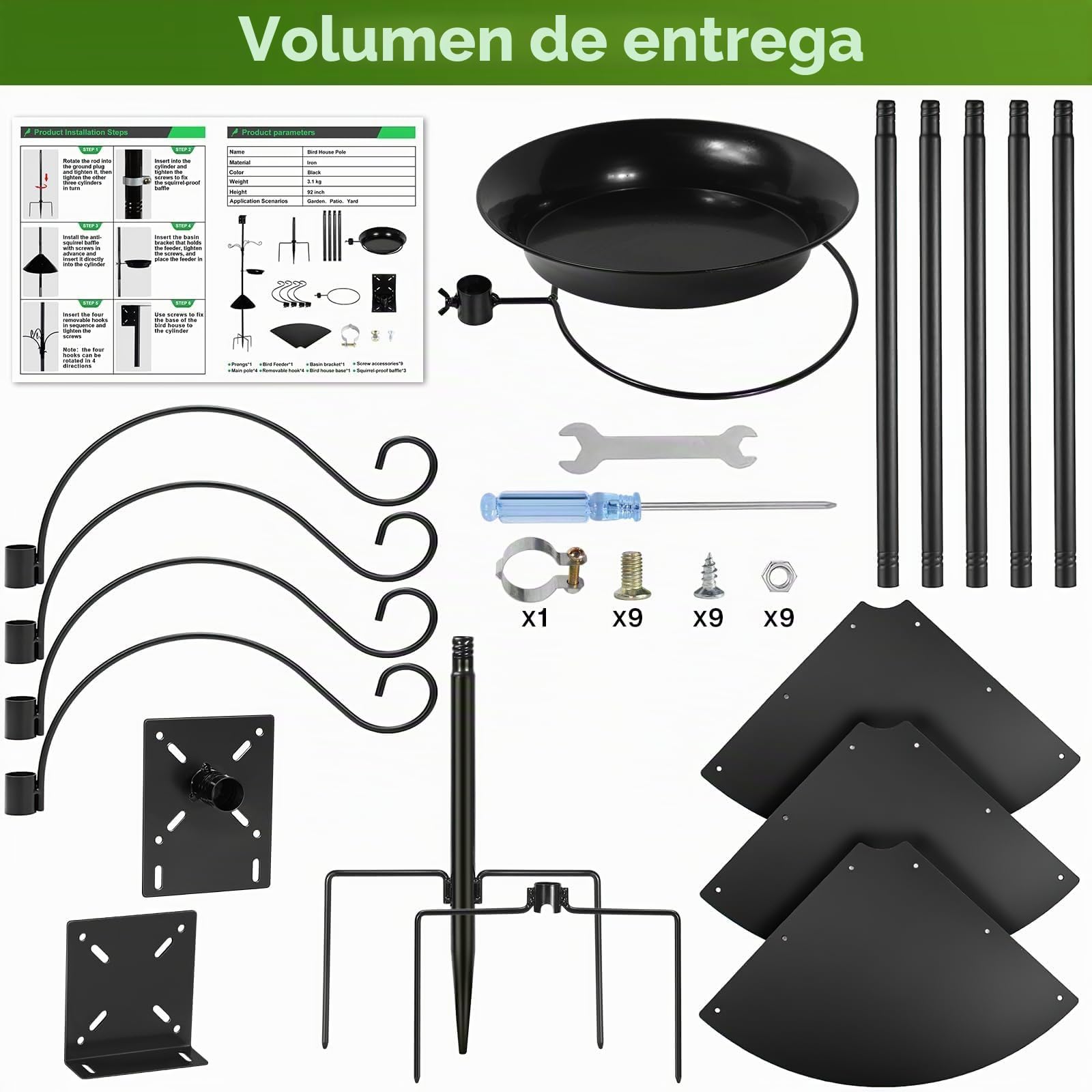 234 cm Soporte Libre para Estación De Alimentación De Aves | Alimentación De Aves, Base Metálica Ajustable Y Robusta con 5 Púas, Terraza, Decoración De Jardín Kit (Sin Casa para Aves)