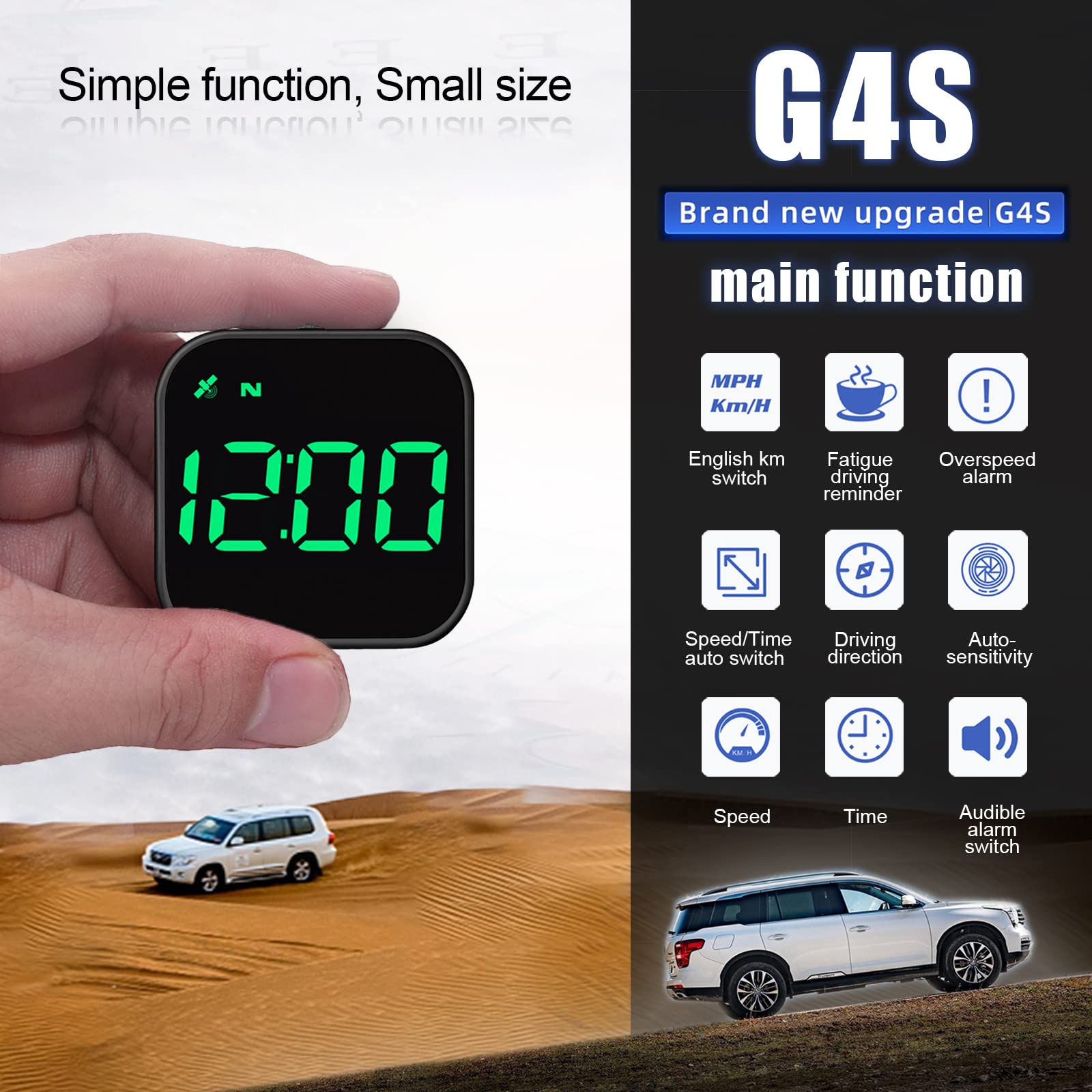 Car HUD GPS Smart Tachimetro Display KMH/MPH, iKiKin 2.0'' Display LCD con Avviso di Fatica Navigazione Bussola Avviso di Velocità per Tutti i Veicoli（Verde）
