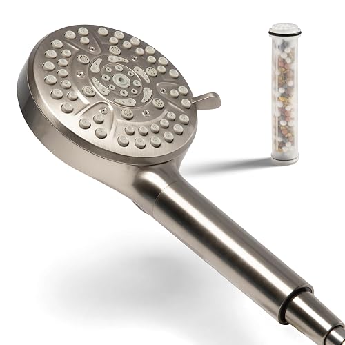 MDhair High Pressure Handheld 5-Stage Filtered Shower Head, Hard Water | Removes chlorine & heavy metals for healthier hair & skin; water softener shower filter, dermatologist-formulated