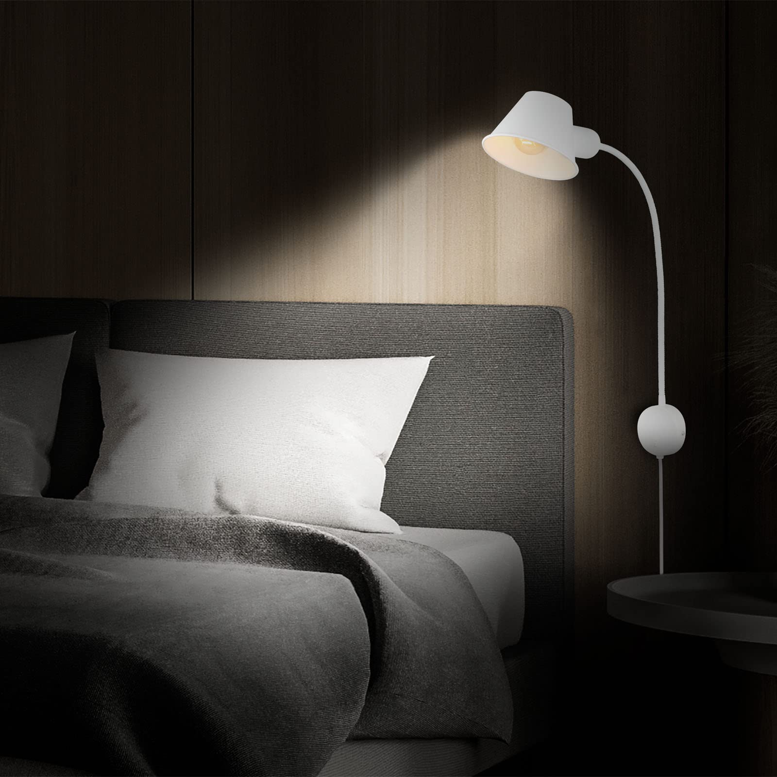 BRILONER - Lampe de lit flexible, lampe de lit réglable, interrupteur à bascule, 1x E27 douille max. 10 Watt, câble inclus, blanc, 55 cm
