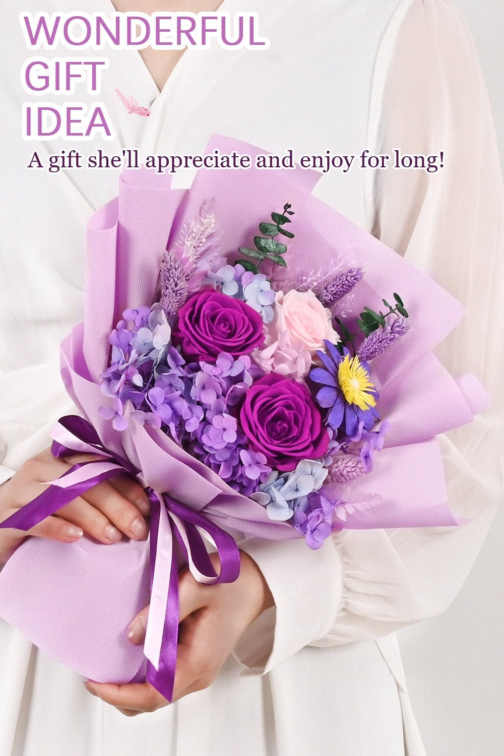 Yastouay Preserved Flowers for Delivery, Last 1-3 Years Flowers Bouquet, Purple Rose Forever Flowers with Gifts Box, Birthday Gifts for Women, Grandma Mom Birthday Gifts - Image 4