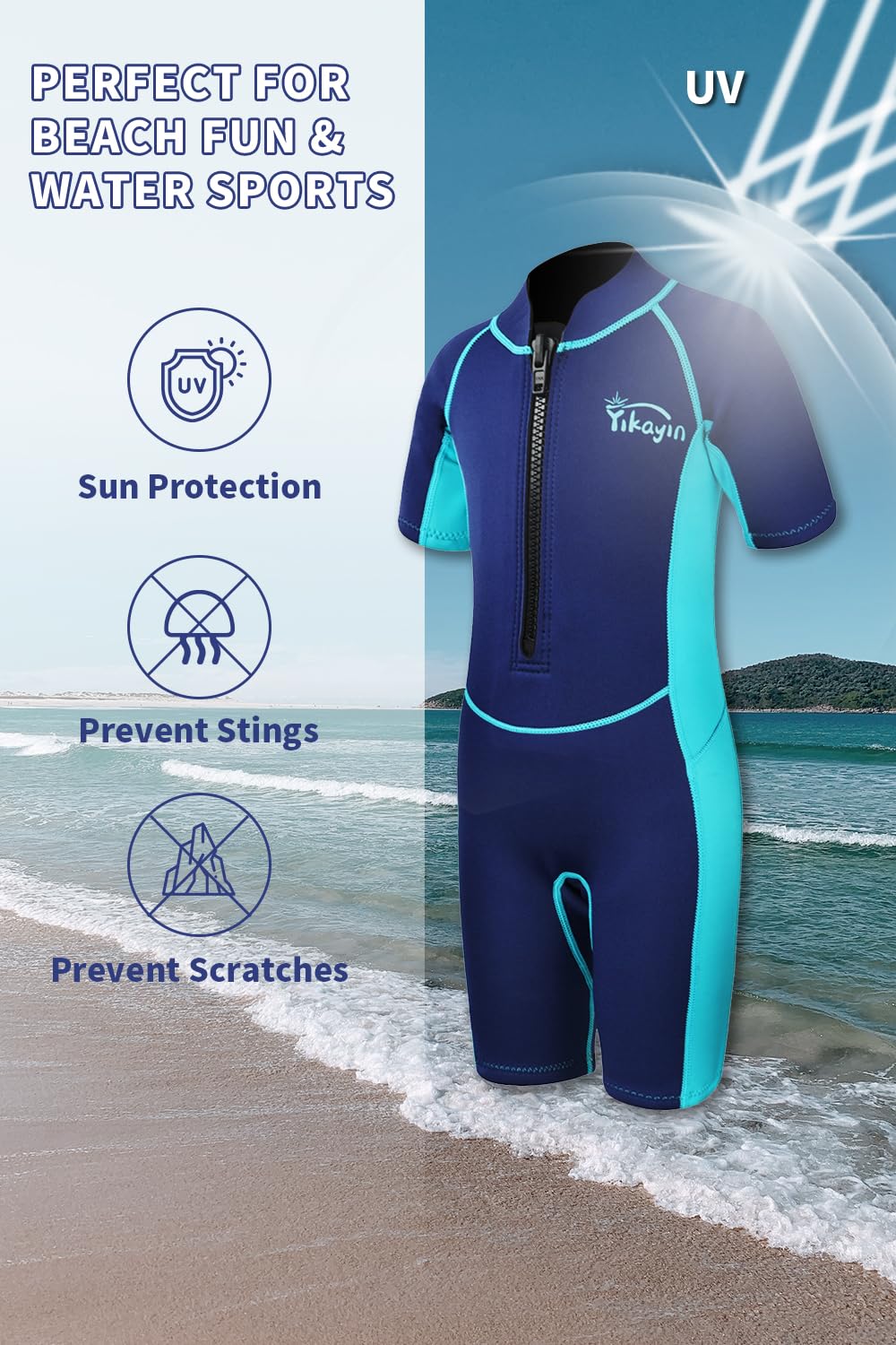 Yikayin Korte Kinder Wetsuit, 2 mm Premium CR Wetsuit voor Jongens en Meisjes, Thermisch Neopreen Zwempak met Voorkant Rits voor Zwemlessen, Surfen, Snorkelen, Duiken en SUP Yikayin Korte Kinder Wetsuit, 2 mm Premium CR Wetsuit voor Jongens en Meisjes, Thermisch Neopreen Zwempak met Voorkant Rits voor Zwemlessen, Surfen, Snorkelen, Duiken en SUP