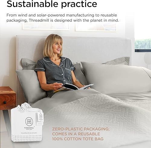 Miniatura 7 de Threadmill Sábanas de 800 hilos, tamaño California king, 100% de algodón, tejido satinado gris roca lunar, juego de 4 piezas, se adapta esquinas