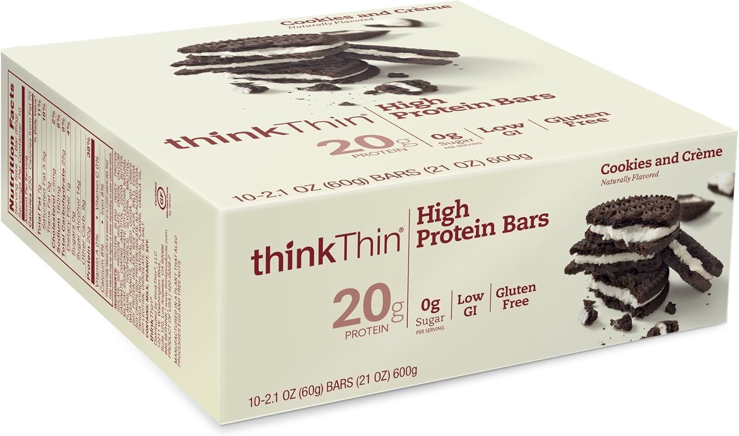 thinkThin High Protein Bars, Cookies and Creme, 2.1 Ounce, (10 Count)